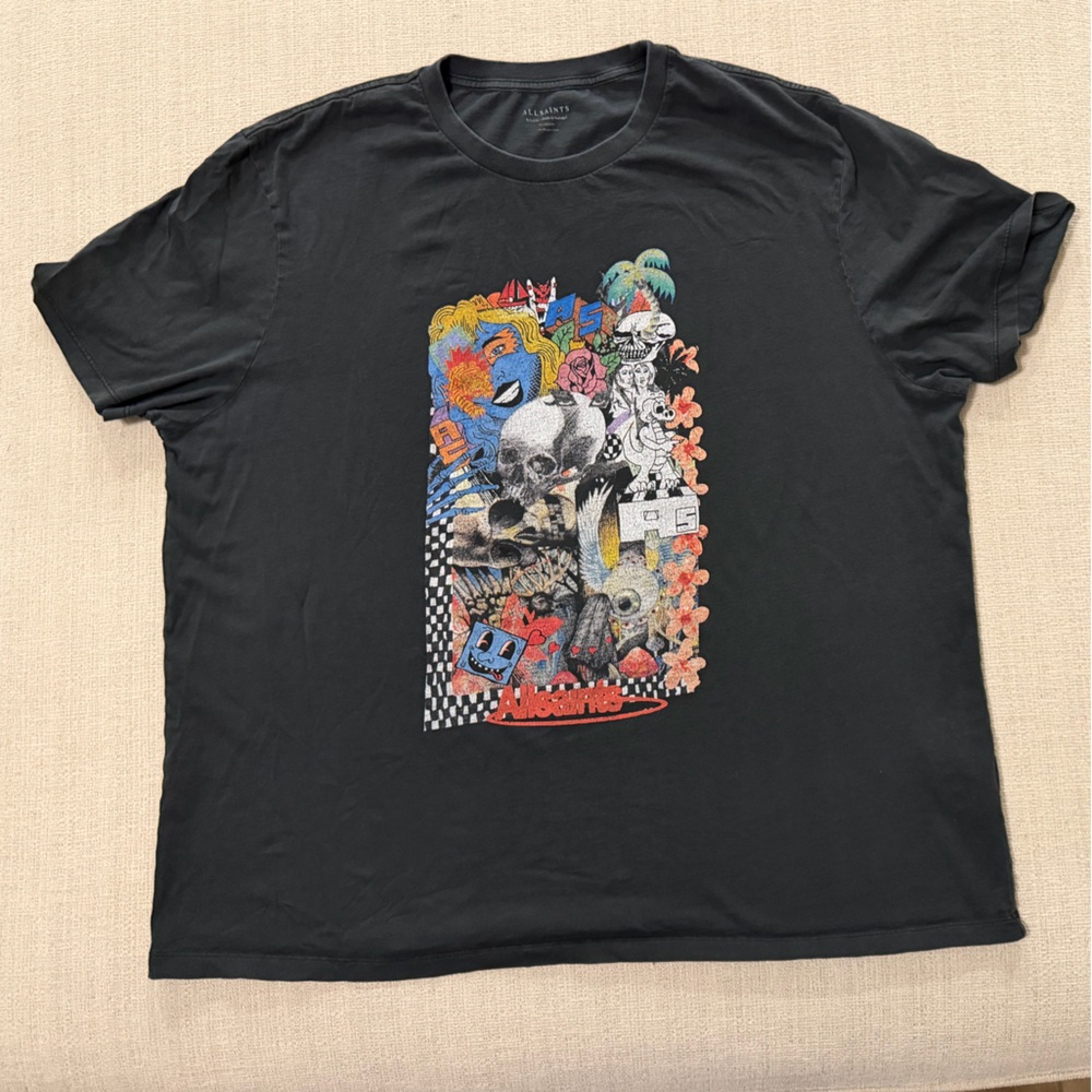 all Saints Graphic Black T-Shirt XL extra large